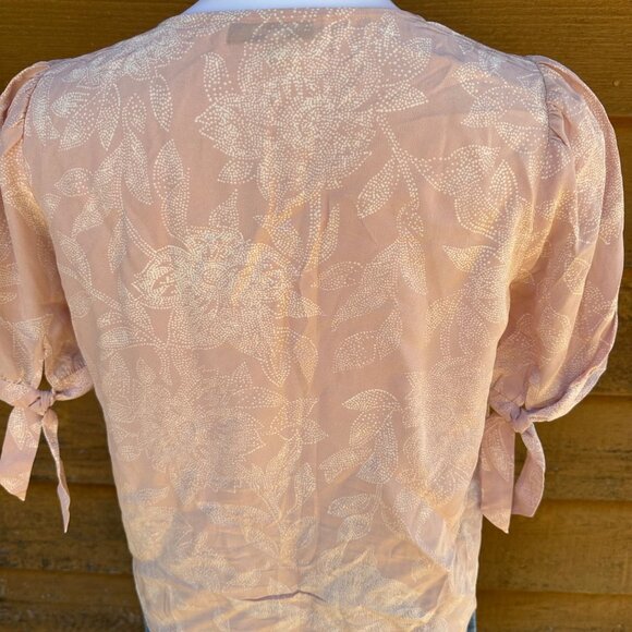 Madewell Light Pink Silk Coral V-Neck Floral Print Blouse Shirt Size S - Picture 6 of 9